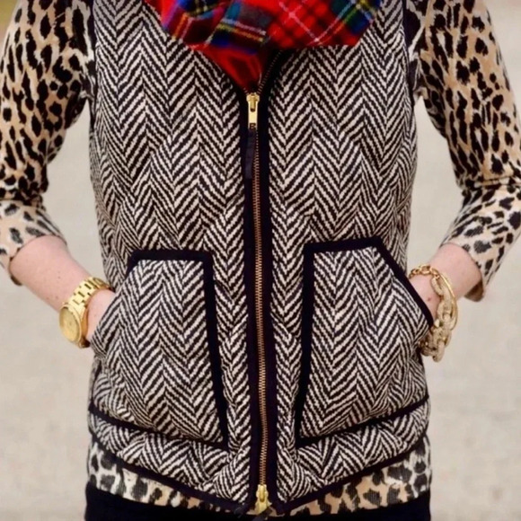 J.Crew Quilted Herringbone Puffer Down Vest - Picture 1 of 6
